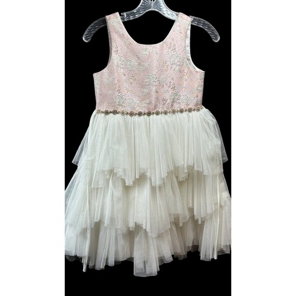American Princess Girls Dress Size 10 Embroidered Floral Layered Skirt Rhineston - Picture 1 of 12